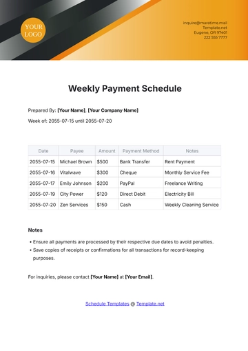 Free Weekly Payment Schedule Template to Edit Online