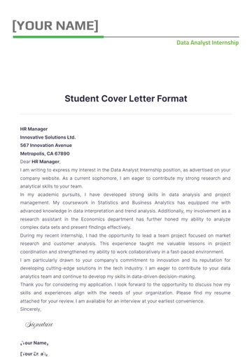 Free Student Cover Letter Format to Edit Online