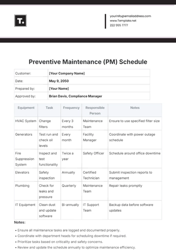 Free Preventive Maintenance Schedule Template to Edit Online