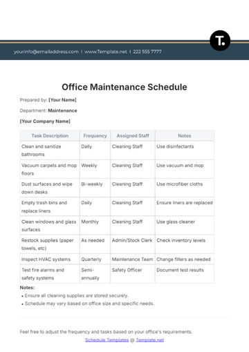 Free Office Maintenance Schedule Template to Edit Online