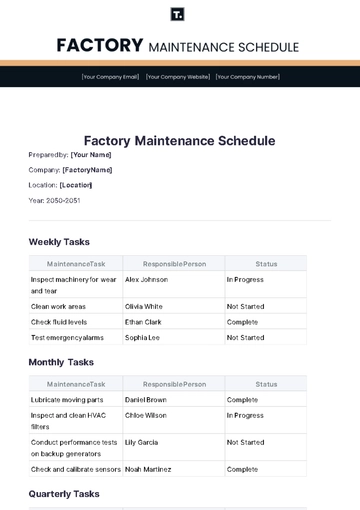 Free Factory Maintenance Schedule Template to Edit Online