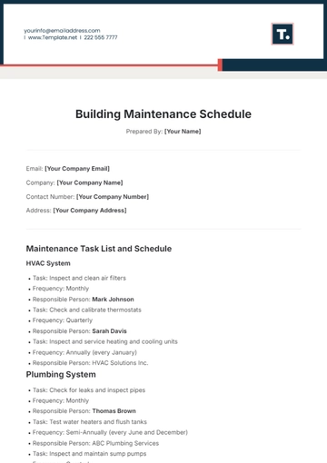 Free Building Maintenance Schedule Template to Edit Online