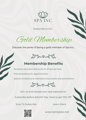 Free Spa Membership Invitation Template to Edit Online