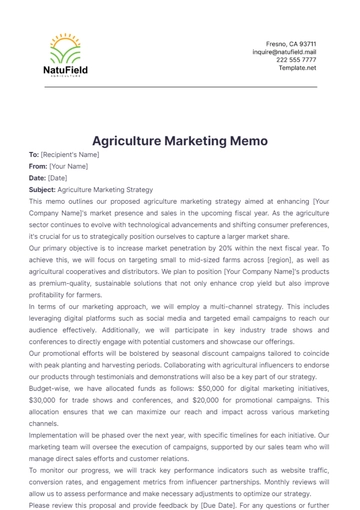 Free Agriculture Marketing Memo Template to Edit Online