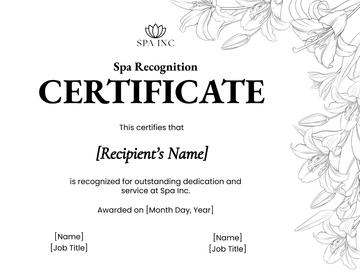 Free Spa Recognition Certificate Template to Edit Online