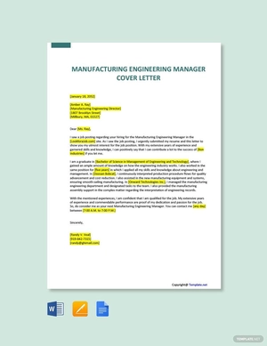 Manufacturing Engineering Manager Cover Letter