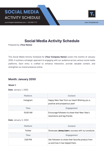 Free Social Media Activity Schedule Template to Edit Online