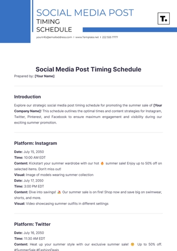 Free Social Media Post Timing Schedule Template to Edit Online