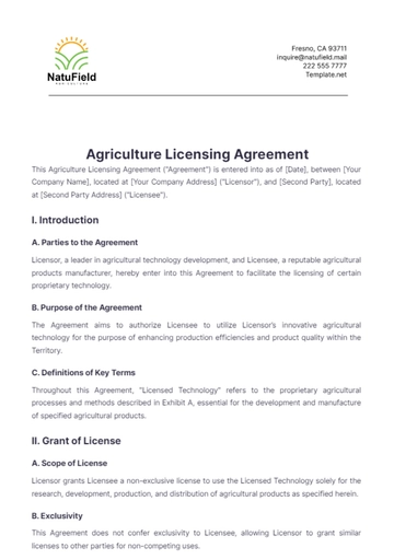 Free Agriculture Licensing Agreement Template to Edit Online