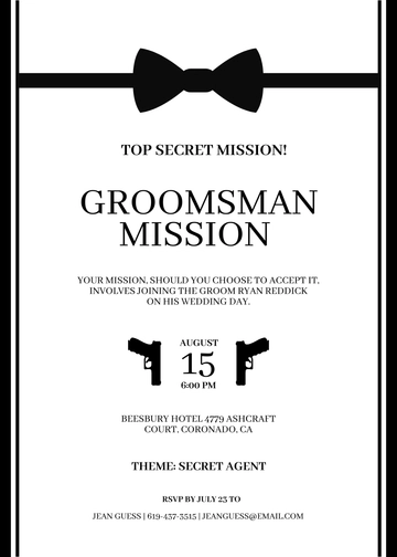 Free Secret Agent Groomsman Invitation Template to Edit Online