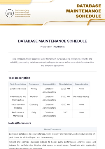 Free Database Maintenance Schedule Template to Edit Online