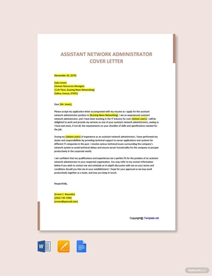 Assistant Network Administrator Cover Letter Template