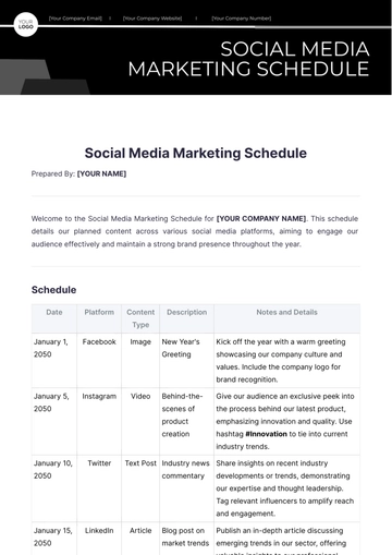 Free Social Media Marketing Schedule Template to Edit Online