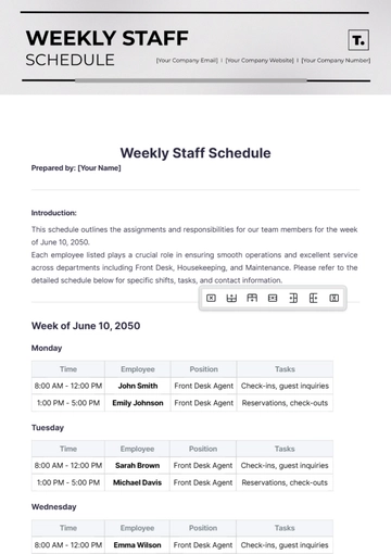 Free Weekly Staff Schedule Template to Edit Online