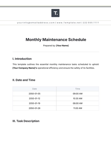 Free Monthly Maintenance Schedule Template to Edit Online