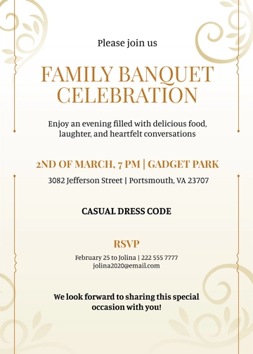 Free Family Banquet Invitation Template to Edit Online