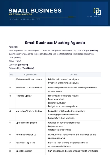 Free Small Business Meeting Agenda Template to Edit Online