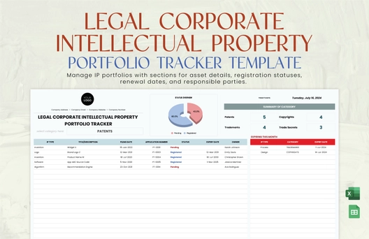 Legal Corporate Intellectual Property Portfolio Tracker Template