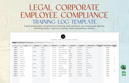 Legal Corporate Employee Compliance Training Log Template