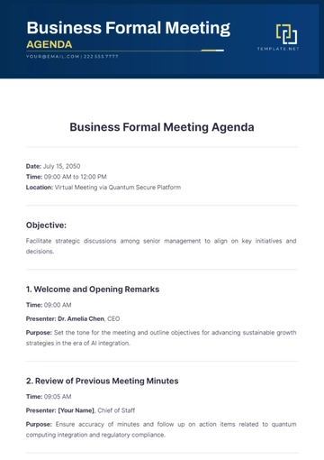 Free Business Formal Meeting Agenda Template to Edit Online