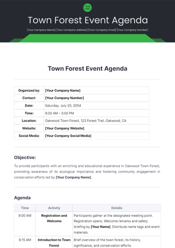 Free Town Forest Event Agenda Template to Edit Online