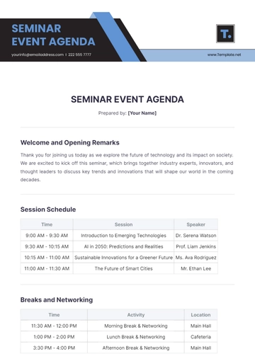 Free Seminar Event Agenda Template to Edit Online