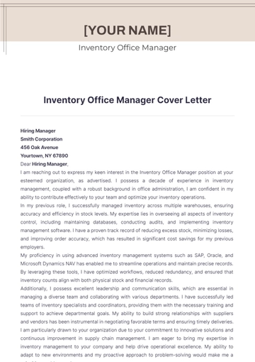 Free Inventory Office Manager Cover Letter to Edit Online