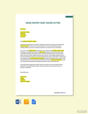 Head Pastry Chef Cover Letter Template