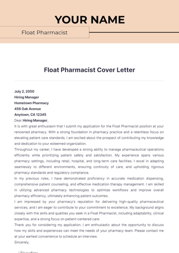 Free Float Pharmacist Cover Letter to Edit Online