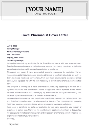 Free Travel Pharmacist Cover Letter to Edit Online