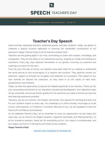 Free Teachers Day Speech to Edit Online