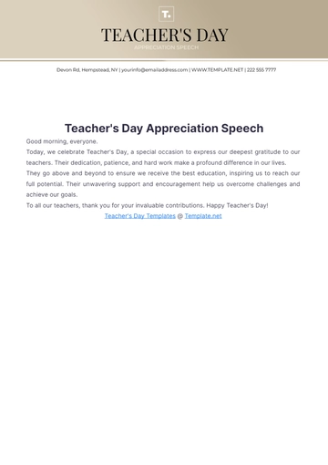 Free Teachers Day Appreciation Speech to Edit Online