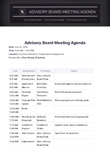 Free Advisory Board Meeting Agenda Template to Edit Online
