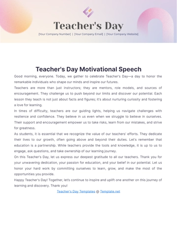 Free Teachers Day Motivational Speech to Edit Online