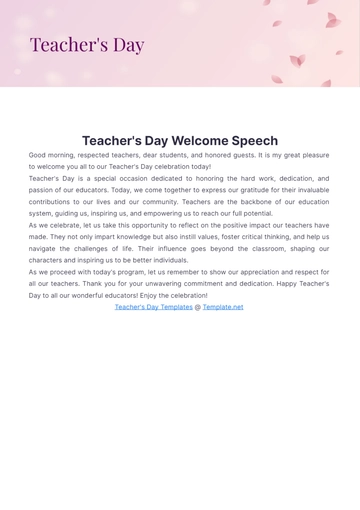 Free Teachers Day Welcome Speech to Edit Online