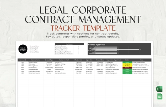 Legal Corporate Contract Management Tracker Template
