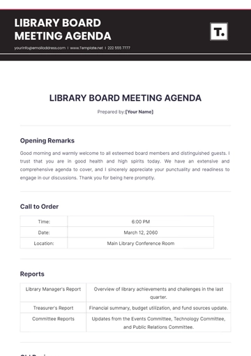 Free Library Board Meeting Agenda Template to Edit Online