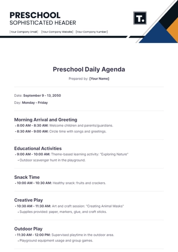 Free Preschool Daily Agenda Template to Edit Online