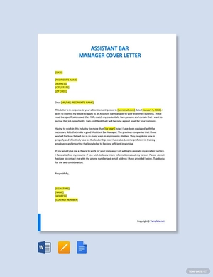 Assistant Bar Manager Cover Letter Template