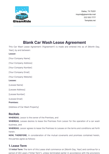 Free Blank Car Wash Lease Agreement Template to Edit Online