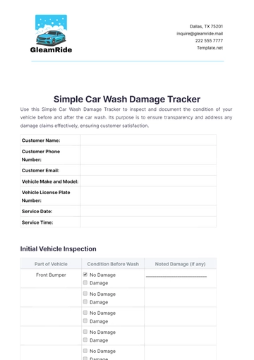 Free Simple Car Wash Damage Tracker Template to Edit Online
