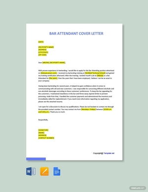 Bar Attendant Cover Letter Template