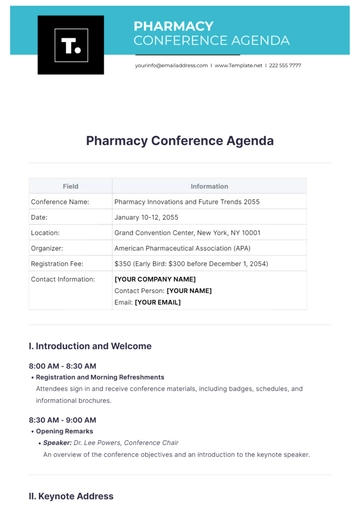 Free Pharmacy Conference Agenda Template to Edit Online