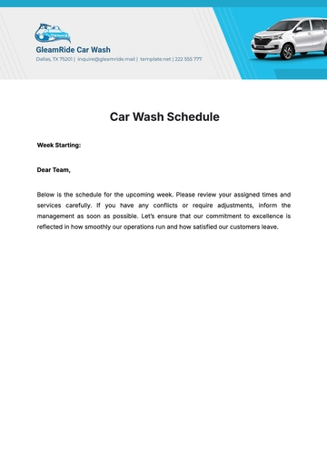 Free Car Wash Schedule Template to Edit Online