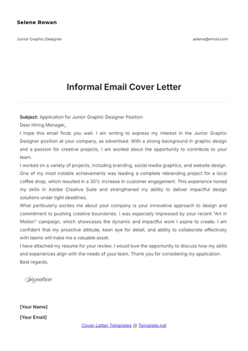 Free Informal Email Cover Letter to Edit Online