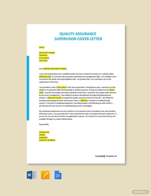 Quality Assurance Supervisor Cover Letter