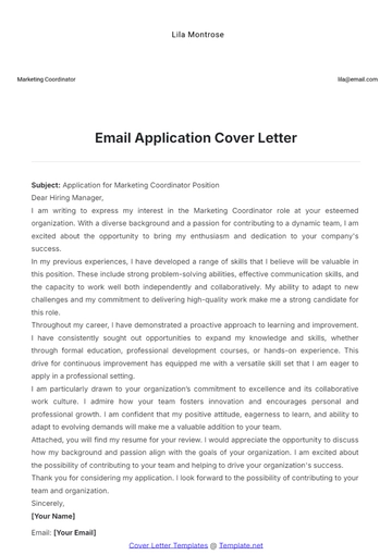 Free Email Application Cover Letter to Edit Online