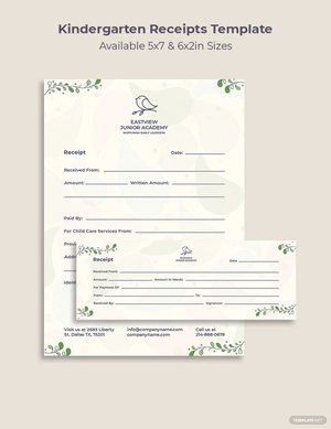 Kindergarten Receipts Template