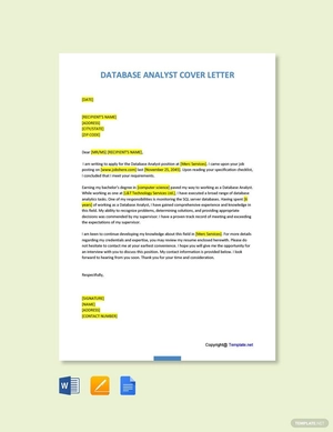 Database Analyst Cover Letter Template