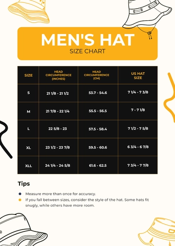 Free Mens Hat Size Chart Template to Edit Online